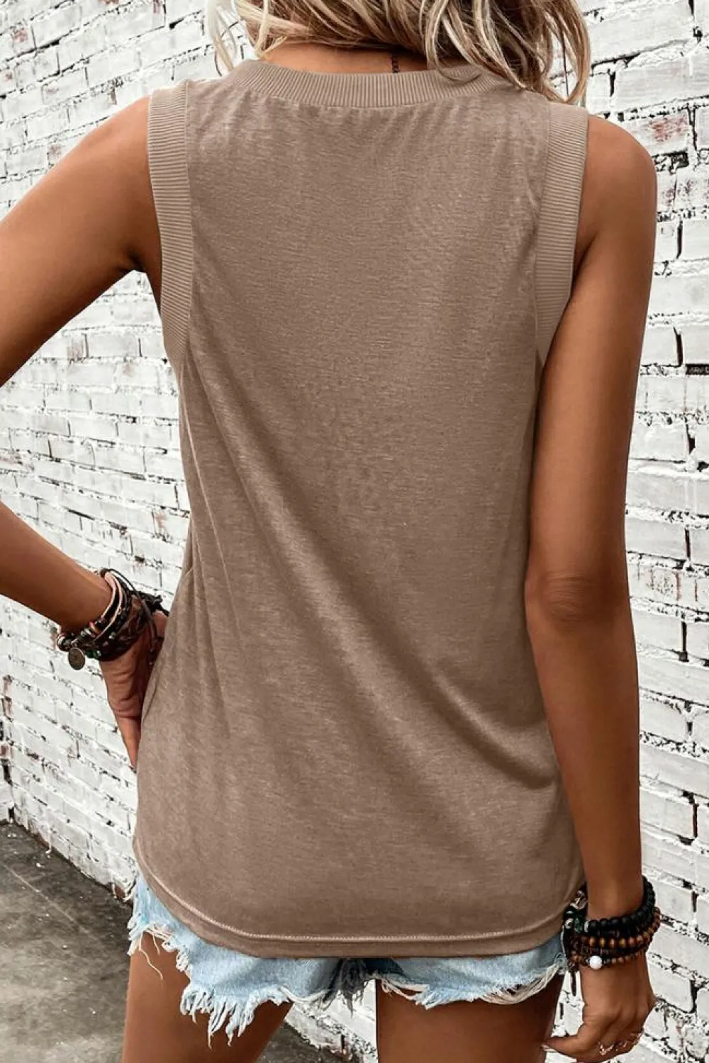 Best Dear-Lover Ribbed V Neck Tank Simply Taupe
