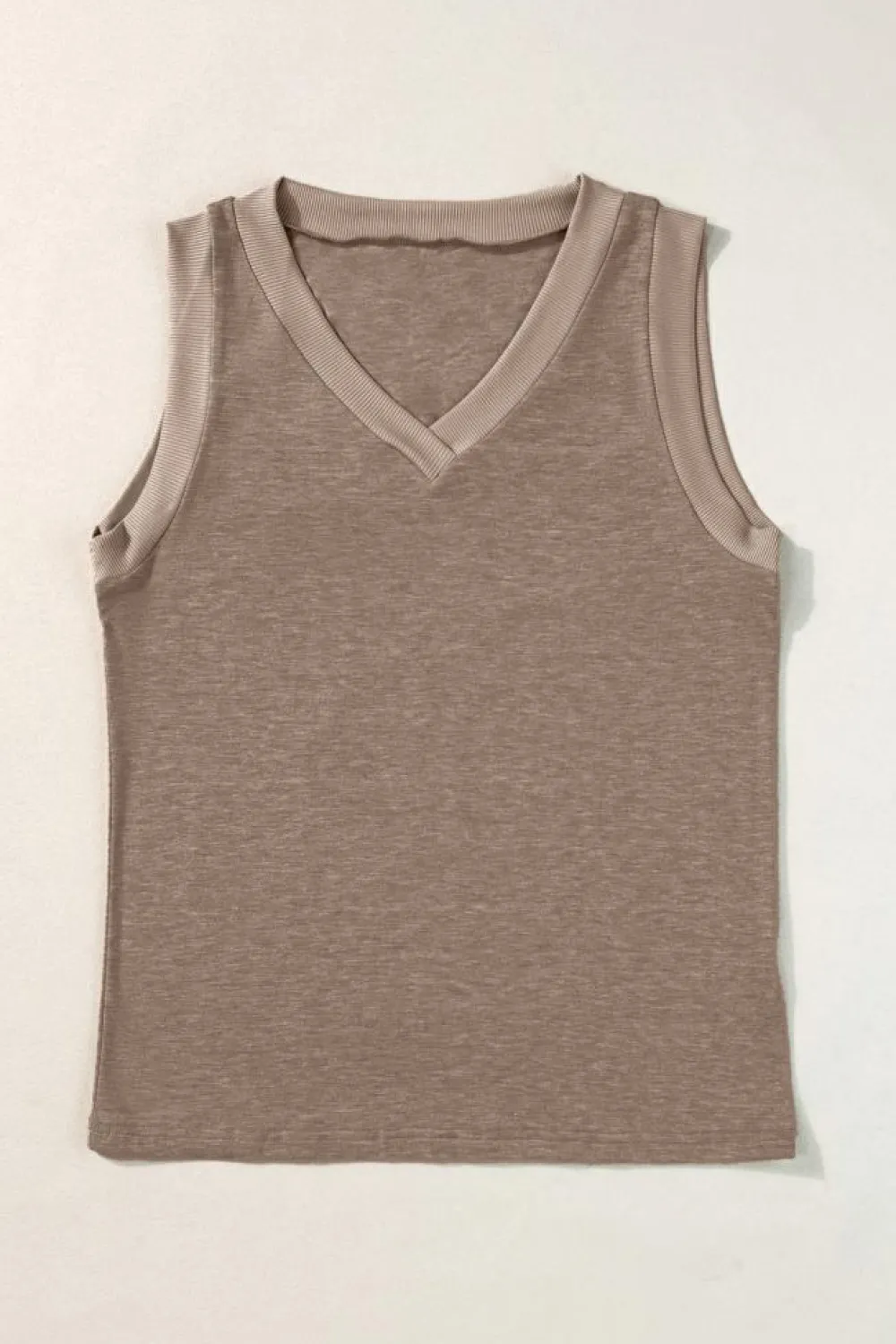 Best Dear-Lover Ribbed V Neck Tank Simply Taupe