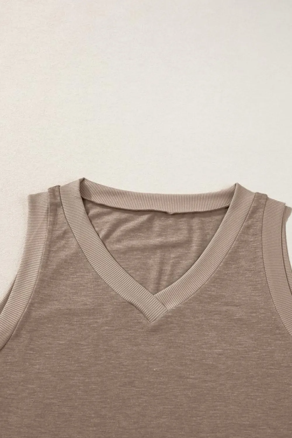 Best Dear-Lover Ribbed V Neck Tank Simply Taupe