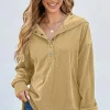 New Dear-Lover Solid Ribbed Knit Buttoned Drop Shoulder Oversized Hoodie Simply Taupe