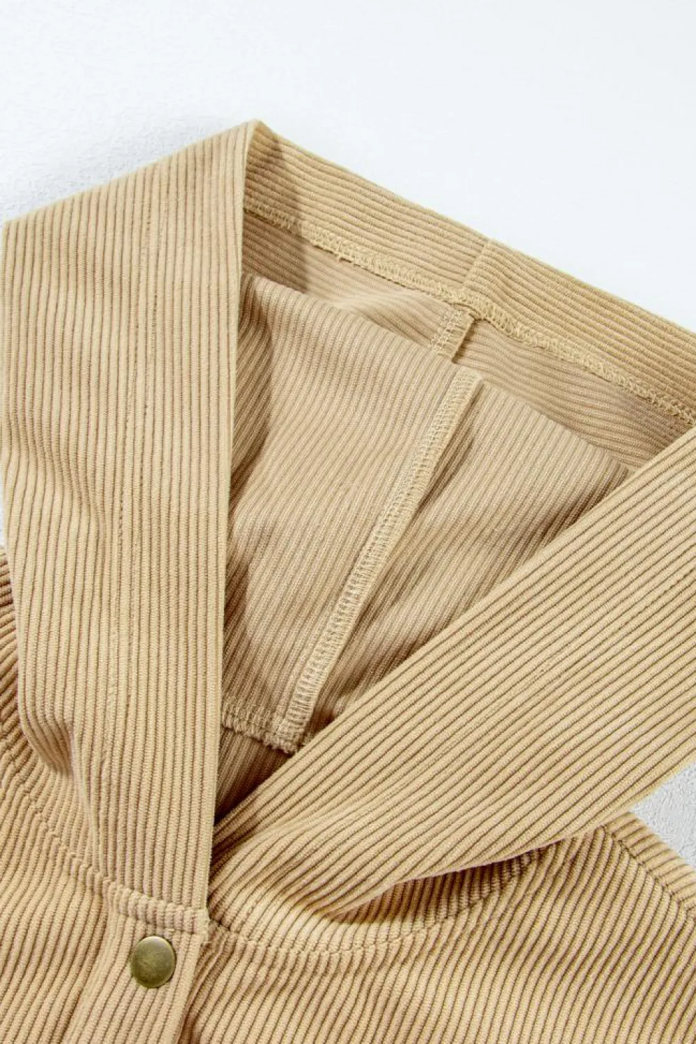 New Dear-Lover Solid Ribbed Knit Buttoned Drop Shoulder Oversized Hoodie Simply Taupe