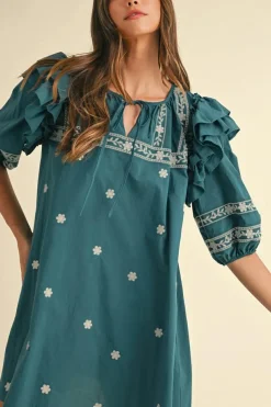 Discount Dear-Lover Boho Floral Ruffle Puff Sleeve Lace-up V Neck Mini Dress Skobeloff