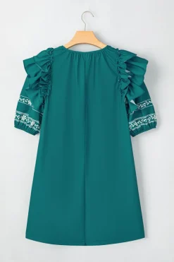 Discount Dear-Lover Boho Floral Ruffle Puff Sleeve Lace-up V Neck Mini Dress Skobeloff