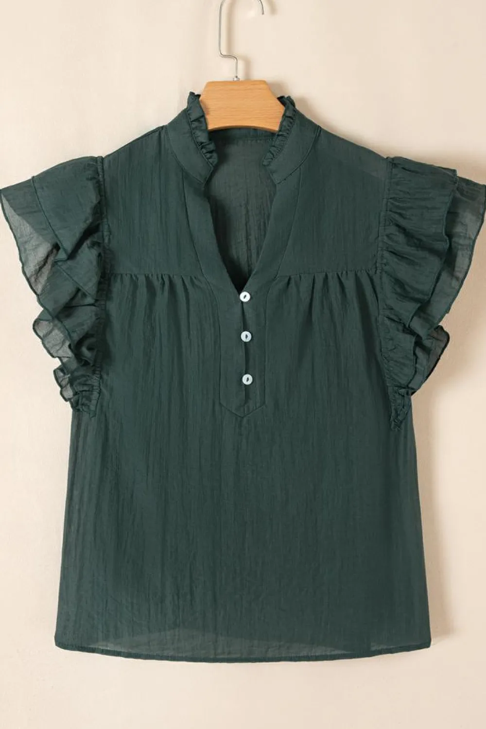 Online Dear-Lover Frilled V Neck Ruffled Cap Sleeve Blouse Skobeloff