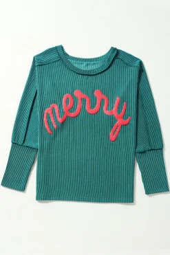 Best Dear-Lover Merry Graphic Corded Batwing Sleeve Knit Top Skobeloff