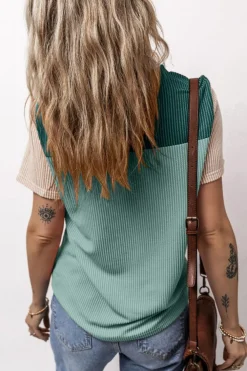 New Dear-Lover Rib Textured Colorblock T Shirt Skobeloff