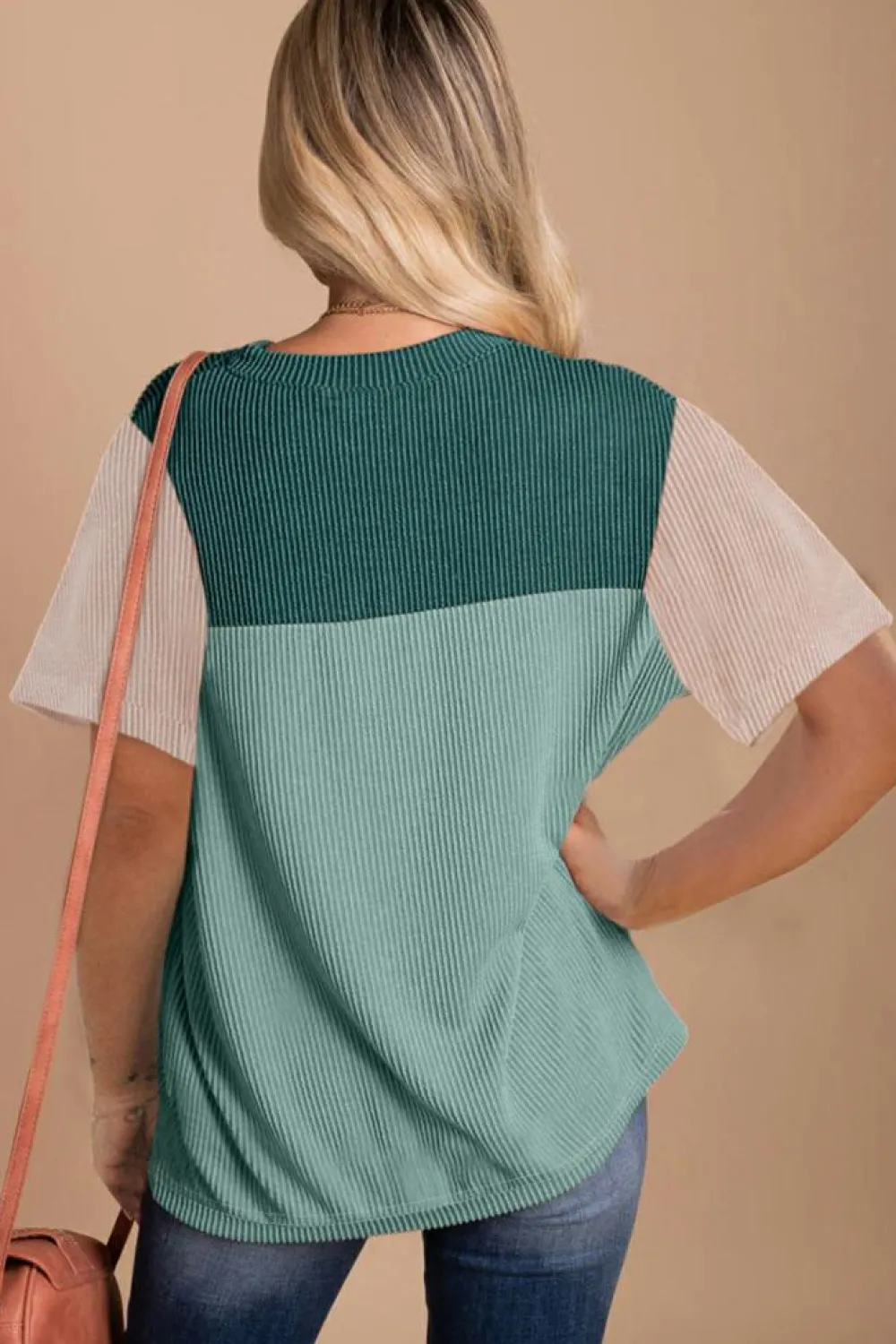 New Dear-Lover Rib Textured Colorblock T Shirt Skobeloff