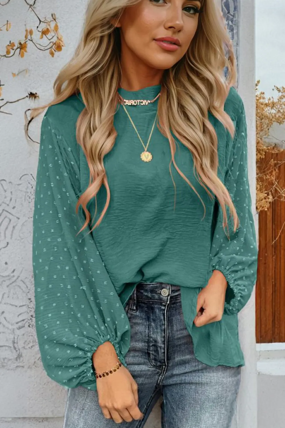 Sale Dear-Lover Swiss Dot Balloon Sleeve Loose Blouse Skobeloff