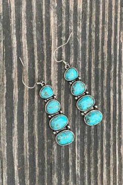 Clearance Dear-Lover Turquoise Stacked Dangle Earrings Skobeloff