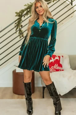 Fashion Dear-Lover Velvet Buttoned Front Ruffled Mini Dress Skobeloff