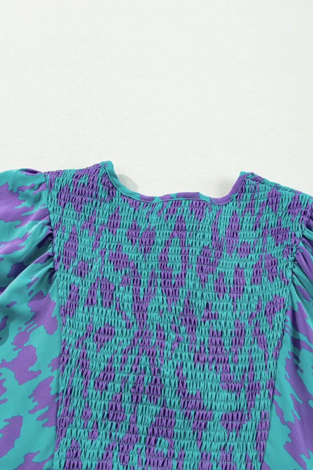 Sale Dear-Lover Abstract Print Puff Sleeve Tied Notched Neck Long Dress Sky Blue