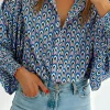 Online Dear-Lover Abstract Print Shirred Cuff Buttoned Oversized Shirt Sky Blue