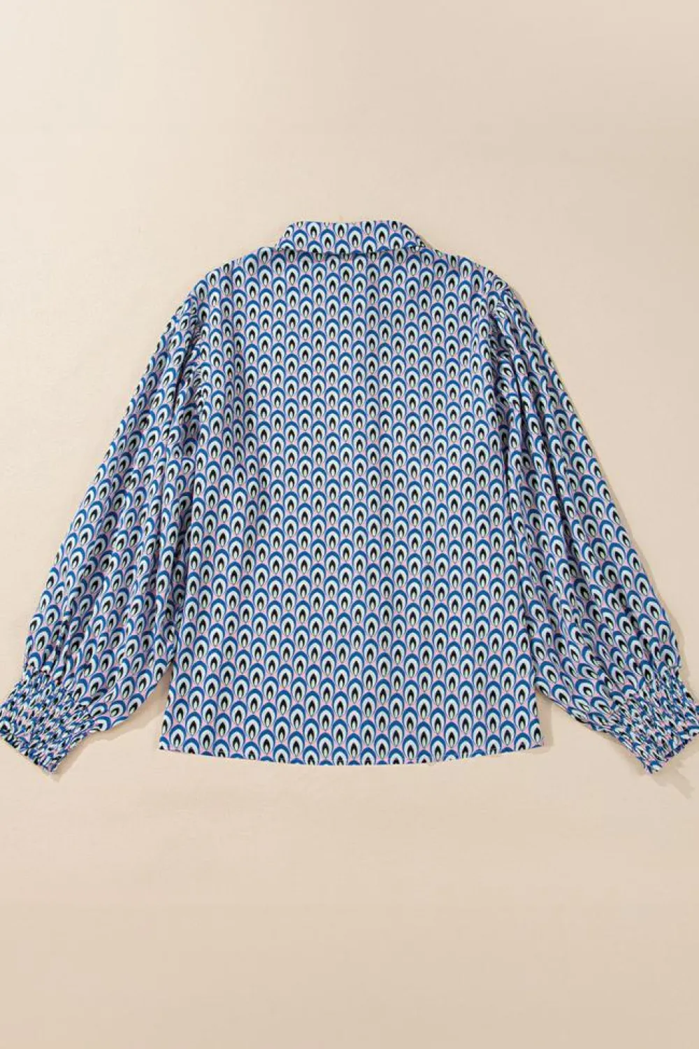 Online Dear-Lover Abstract Print Shirred Cuff Buttoned Oversized Shirt Sky Blue