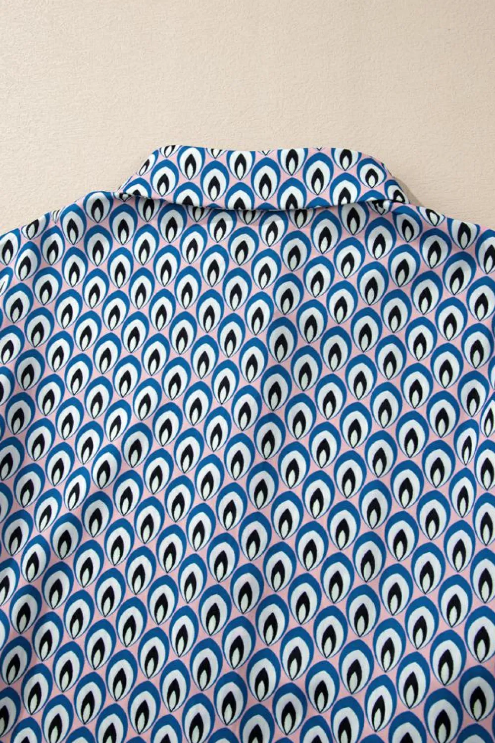 Online Dear-Lover Abstract Print Shirred Cuff Buttoned Oversized Shirt Sky Blue