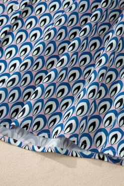 Online Dear-Lover Abstract Print Shirred Cuff Buttoned Oversized Shirt Sky Blue