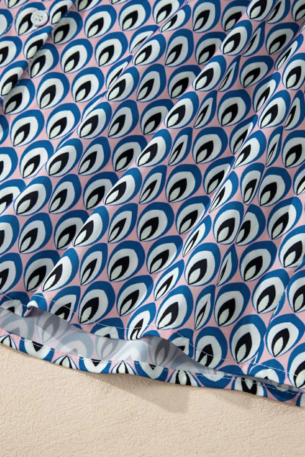 Online Dear-Lover Abstract Print Shirred Cuff Buttoned Oversized Shirt Sky Blue