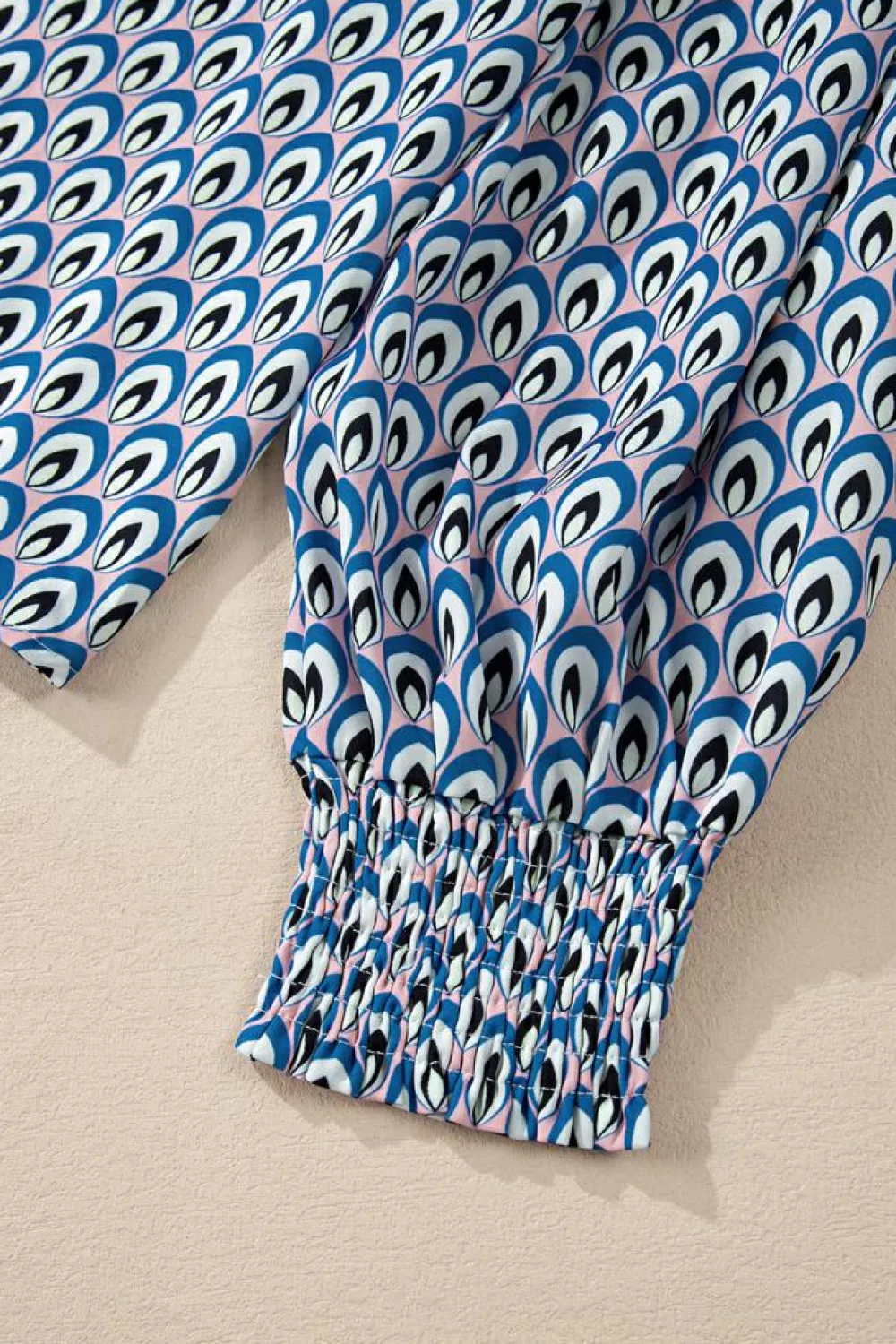 Online Dear-Lover Abstract Print Shirred Cuff Buttoned Oversized Shirt Sky Blue
