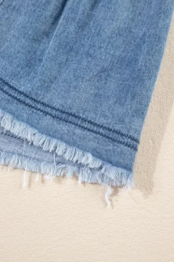 Hot Dear-Lover Acid Wash V Neck Tiered Denim Dress Sky Blue