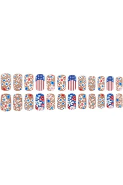 Online Dear-Lover American Flag Flower Print Square False Nails Sky Blue