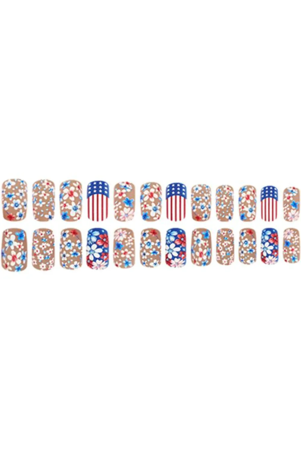 Online Dear-Lover American Flag Flower Print Square False Nails Sky Blue