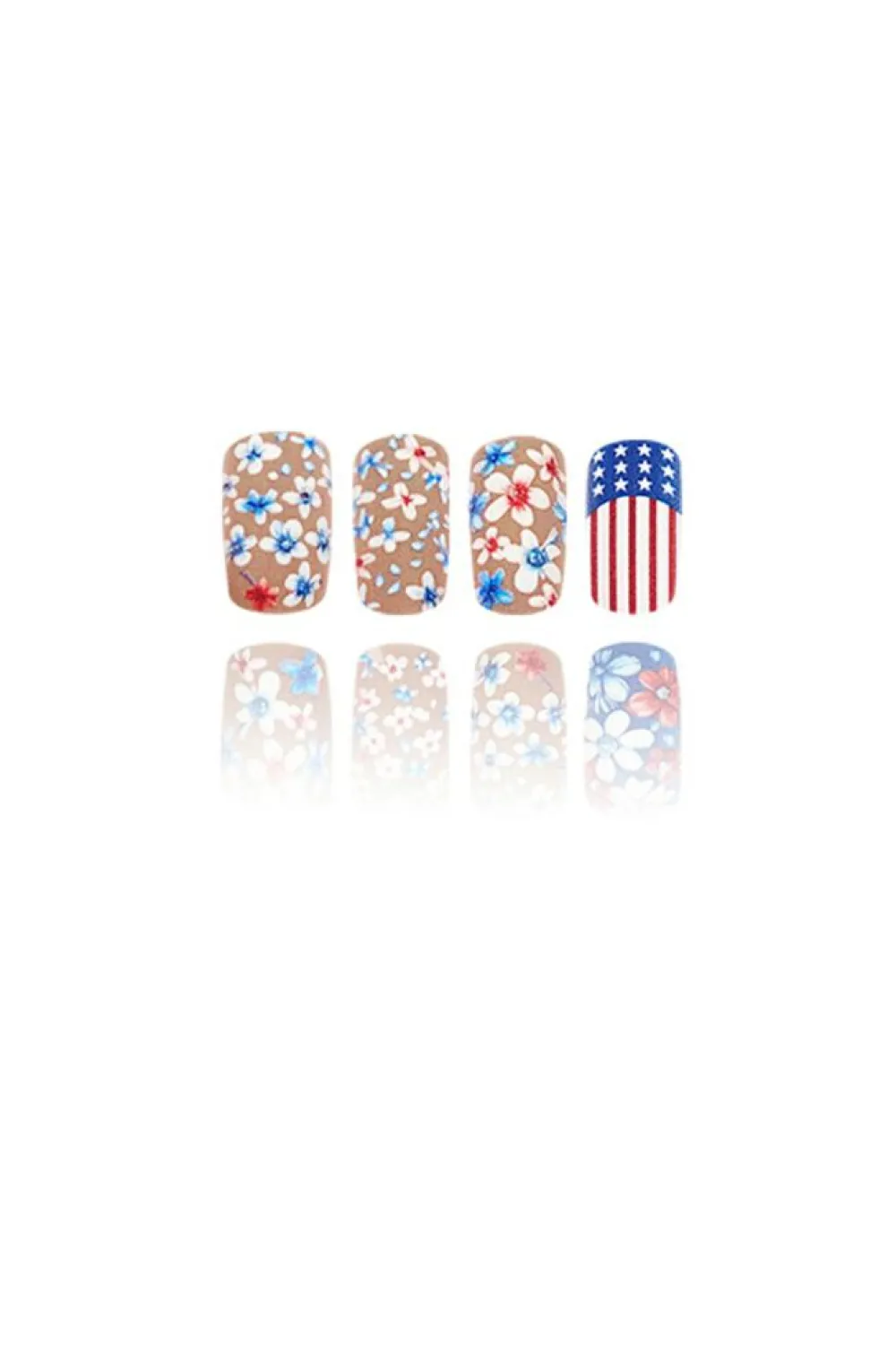 Online Dear-Lover American Flag Flower Print Square False Nails Sky Blue