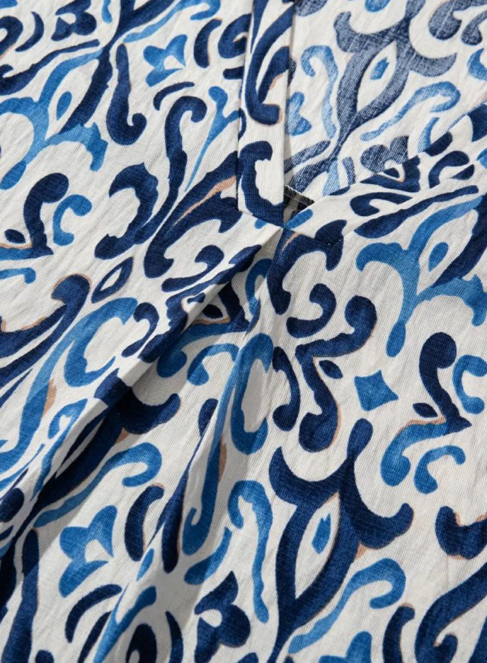 Hot Dear-Lover Boho Abstract Print Pintuck Detail Ruffled Top Sky Blue