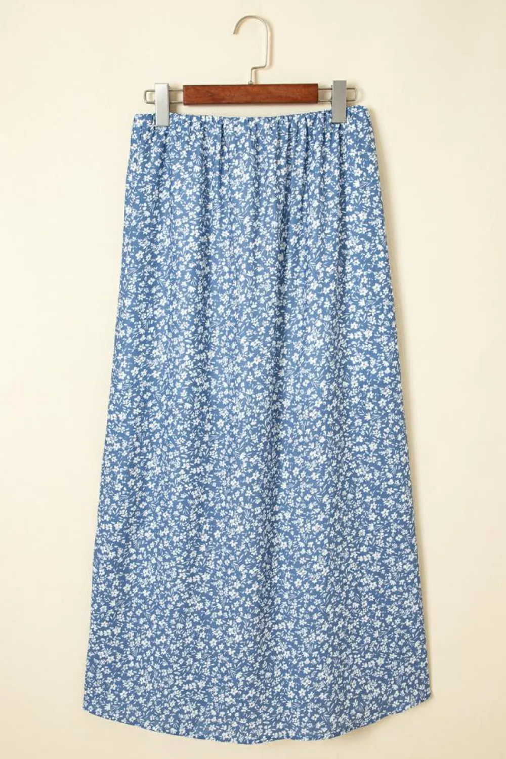 Outlet Dear-Lover Boho Floral High Waist Long Skirt with Side Split Sky Blue