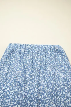 Outlet Dear-Lover Boho Floral High Waist Long Skirt with Side Split Sky Blue