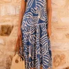 Discount Dear-Lover Boho Printed Short Sleeve Flare Tiered Dress Sky Blue