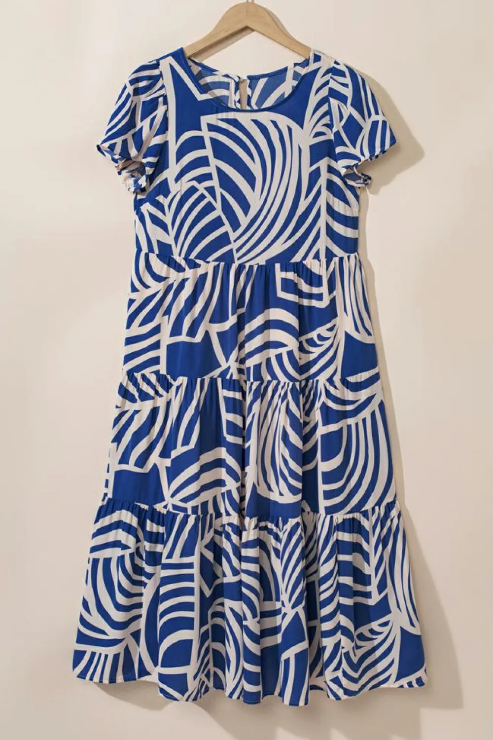 Discount Dear-Lover Boho Printed Short Sleeve Flare Tiered Dress Sky Blue