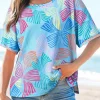 New Dear-Lover Bowknot Printed Waffle Crewneck Loose Short Sleeve Top Sky Blue