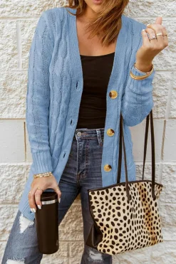New Dear-Lover Button Pocket Knit Cardigan Sky Blue
