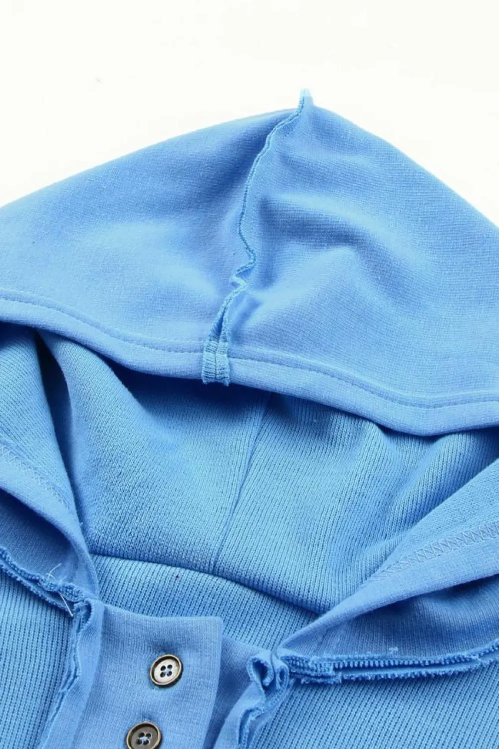 Clearance Dear-Lover Casual Button Solid Patchwork Trim Hoodie Sky Blue