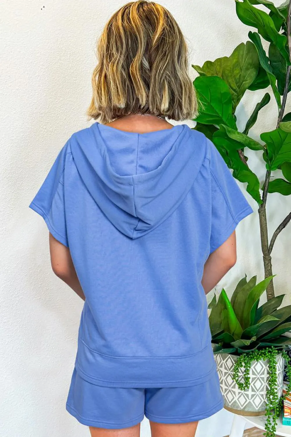 Outlet Dear-Lover Casual Zipped Short Sleeve Hoodie and Shorts Set Sky Blue