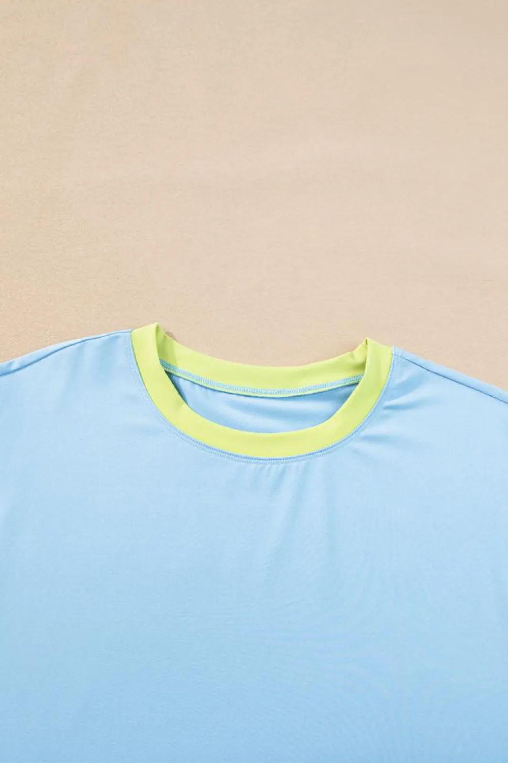New Dear-Lover Color Block Detail Casual Two-piece Outfit Sky Blue