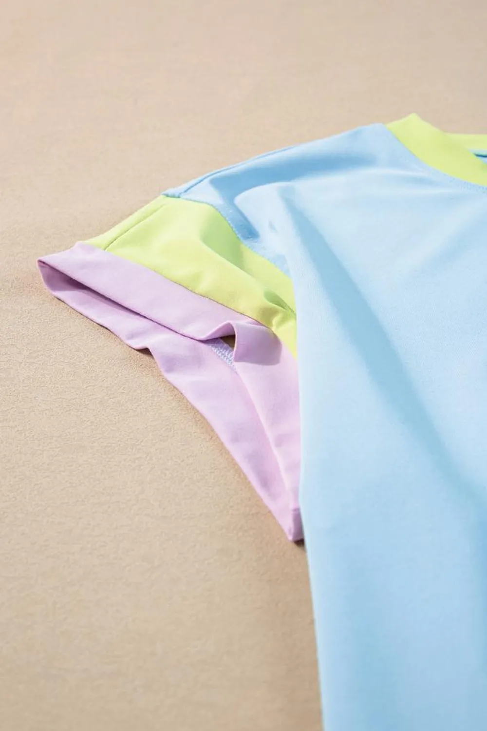 New Dear-Lover Color Block Detail Casual Two-piece Outfit Sky Blue
