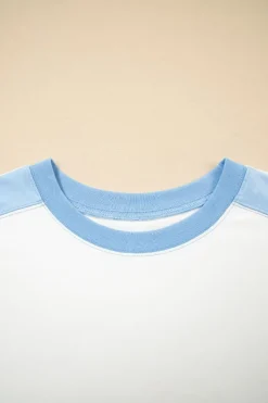 Best Dear-Lover Color Block Exposed Seam Crew Neck T Shirt Sky Blue
