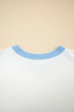 Best Dear-Lover Color Block Exposed Seam Crew Neck T Shirt Sky Blue