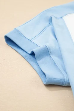 Best Dear-Lover Color Block Exposed Seam Crew Neck T Shirt Sky Blue