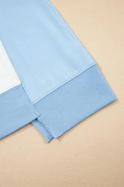 Best Dear-Lover Color Block Exposed Seam Crew Neck T Shirt Sky Blue
