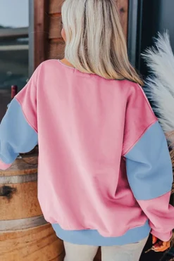 New Dear-Lover Colorblock Patchwork Drop Shoulder Sweatshirt Sky Blue