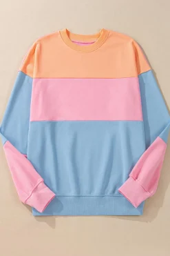 New Dear-Lover Colorblock Patchwork Drop Shoulder Sweatshirt Sky Blue