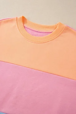 New Dear-Lover Colorblock Patchwork Drop Shoulder Sweatshirt Sky Blue
