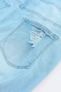 New Dear-Lover Constructed Bib Pocket Distressed Denim Overalls Sky Blue