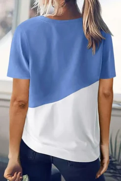 Best Dear-Lover Crew Neck Colorblock Tee Sky Blue