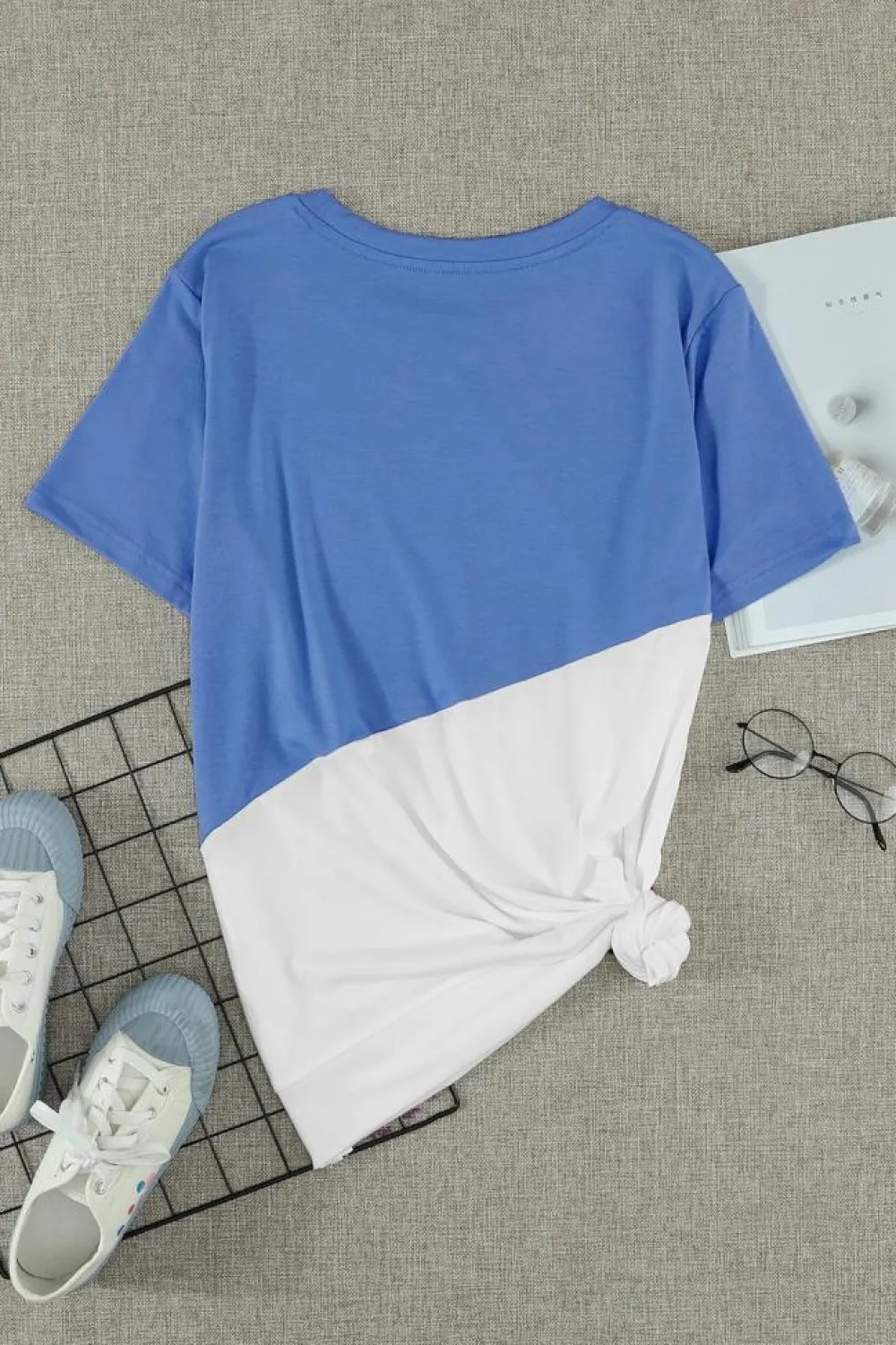 Best Dear-Lover Crew Neck Colorblock Tee Sky Blue