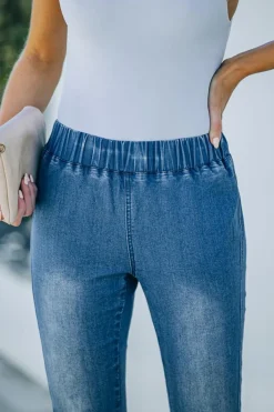 Hot Dear-Lover Distressed Bell Bottom Denim Pants Sky Blue
