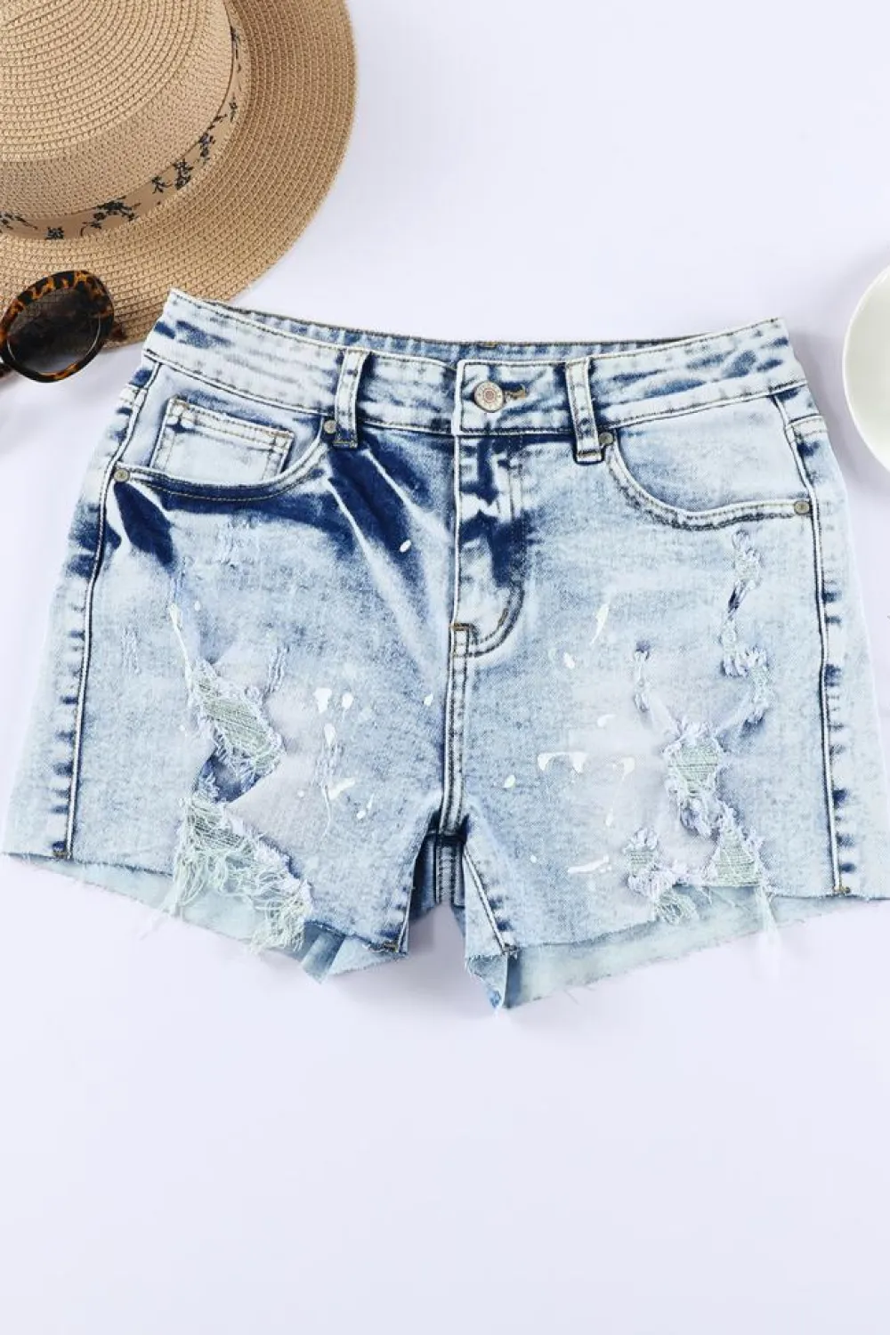 Best Dear-Lover Distressed Bleached Denim Shorts Sky Blue