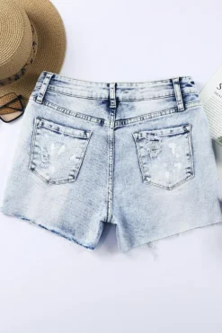 Best Dear-Lover Distressed Bleached Denim Shorts Sky Blue