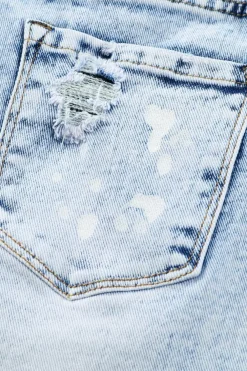 Best Dear-Lover Distressed Bleached Denim Shorts Sky Blue